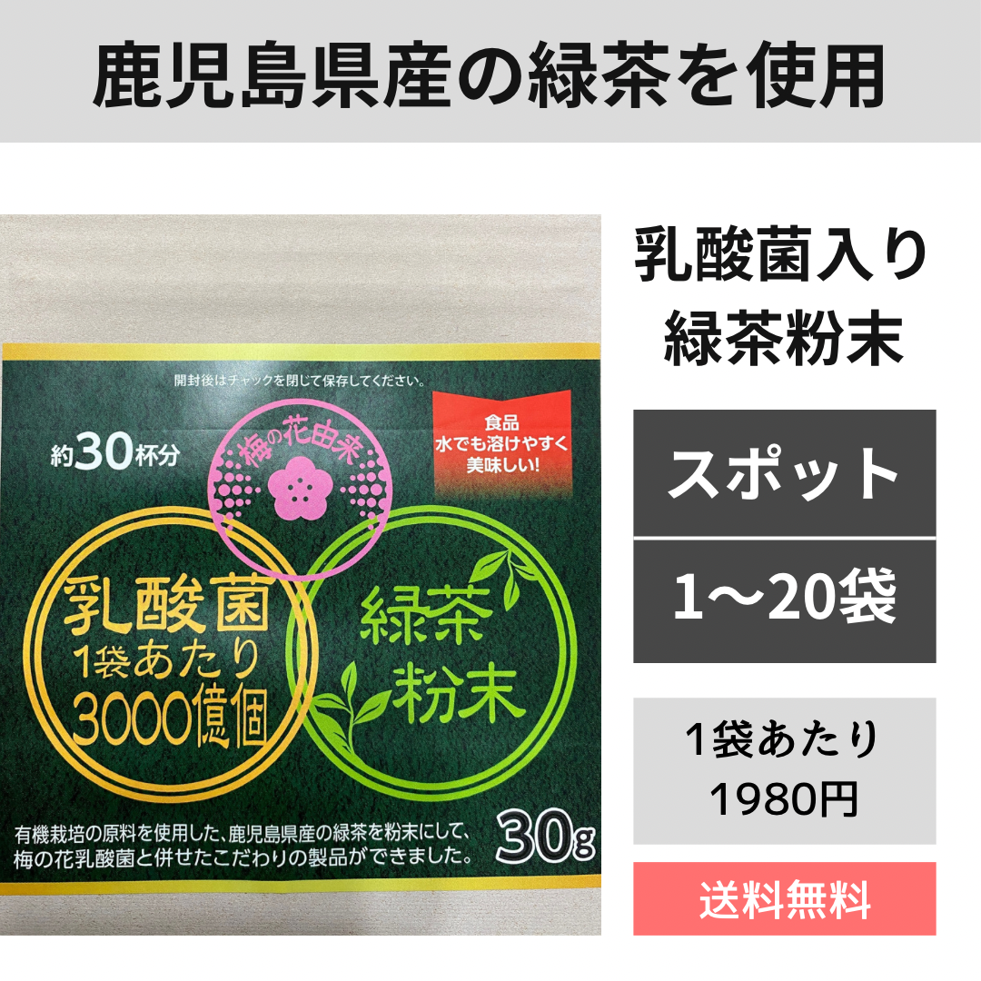 【スポット：1～20袋】乳酸菌入り緑茶　1袋に梅の花由来の乳酸菌3000億個配合